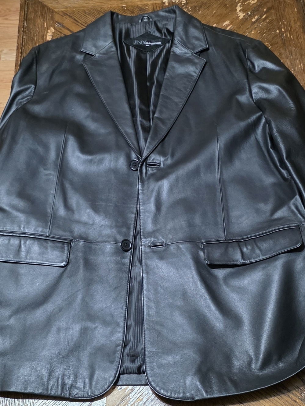 Jones New York Black Leather Blazer Sport Coat